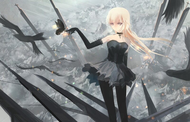 Blonde Anime Girl — Black, Dramatic, Digital Art