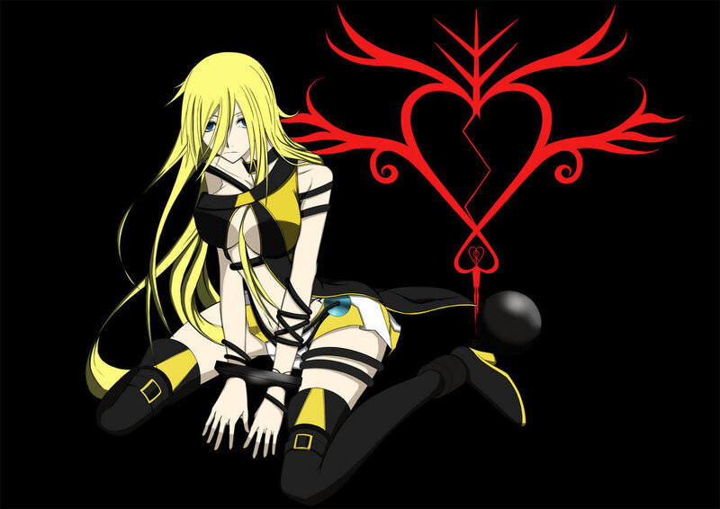 Blonde Anime Girl — Black, Dramatic, Heart Symbol