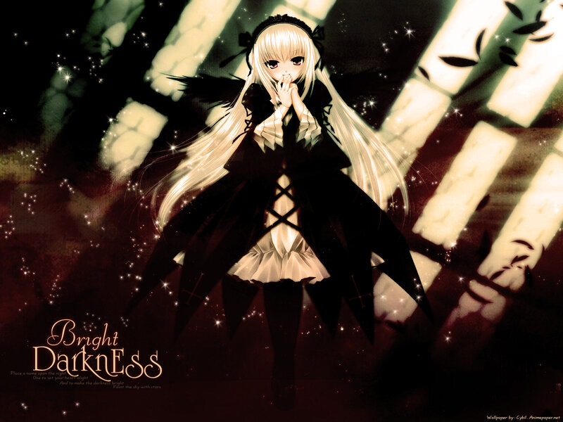Blonde Anime Girl — Black, Dramatic, Night, Black Dress, Wings