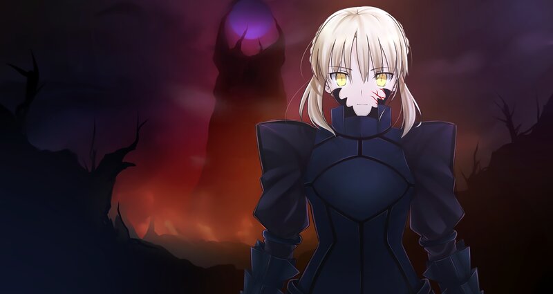 Blonde Anime Girl — Black, Dramatic, Night, Dark Armor