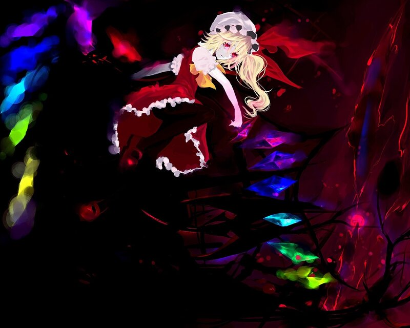 Blonde Anime Girl — Black, Dramatic, Night, Digital Art, Red Dress
