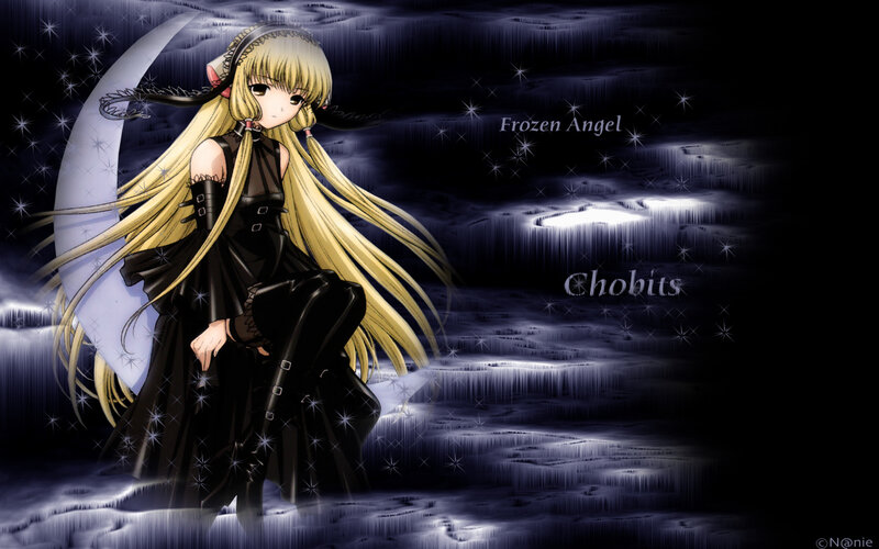Blonde Anime Girl — Black, Dramatic, Night, Moon, Stars