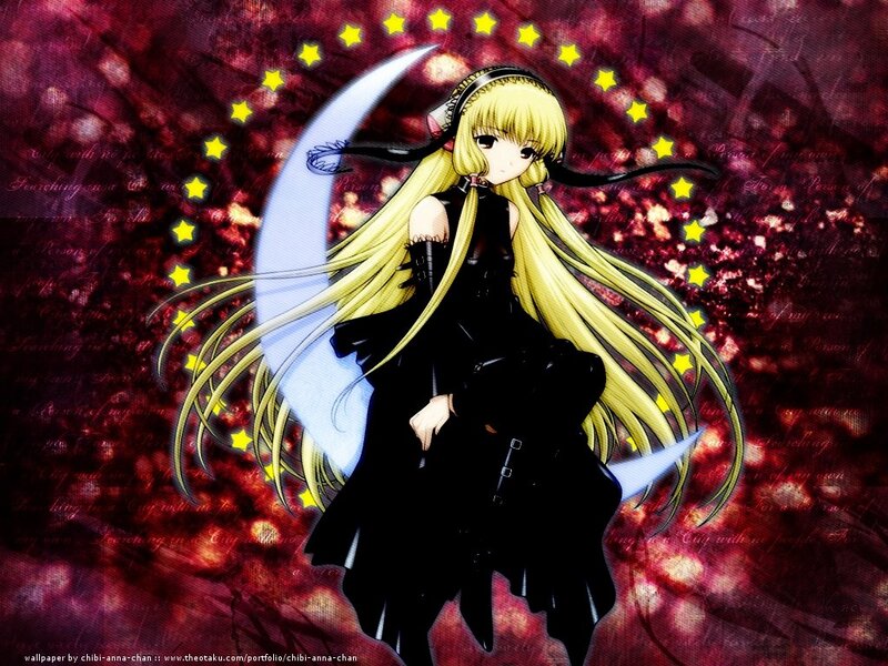 Blonde Anime Girl — Black, Dramatic, Night, Moon