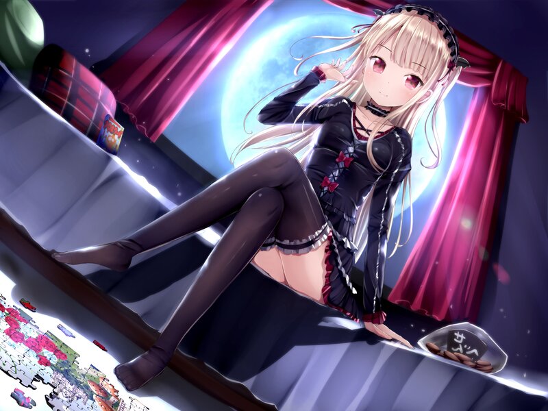 Blonde Anime Girl — Black, Dramatic, Night, Puzzle