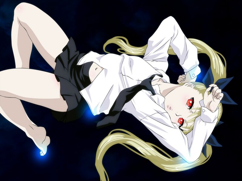 Blonde Anime Girl — Black, Dramatic, Night, Red Eyes
