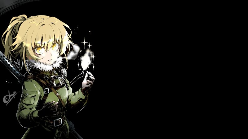 Blonde Anime Girl — Black, Dramatic, Night, Sword