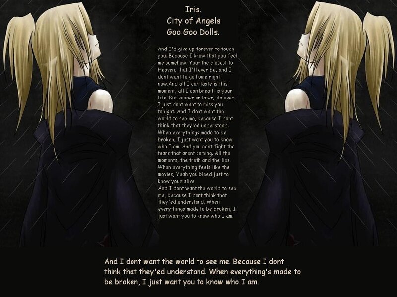 Blonde Anime Girl — Black, Dramatic, Night, Text