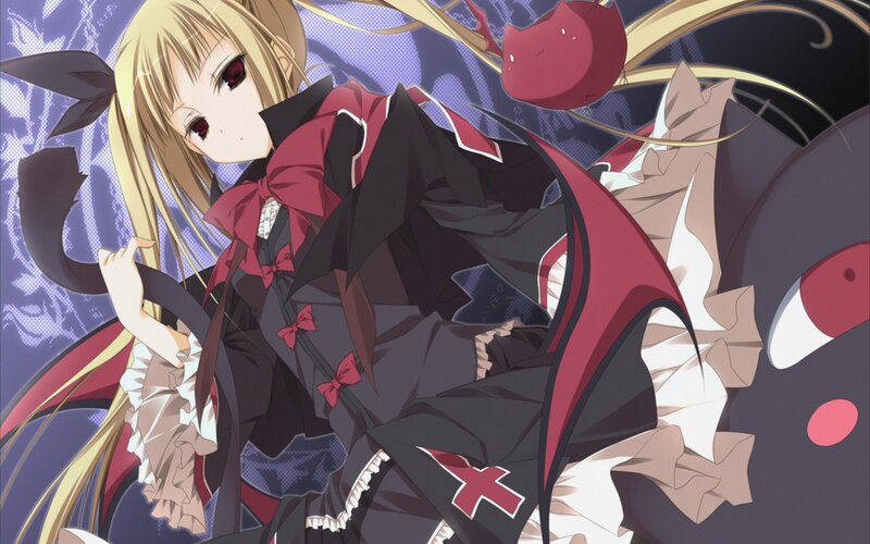 Blonde Anime Girl — Black, Dramatic, Red Bow