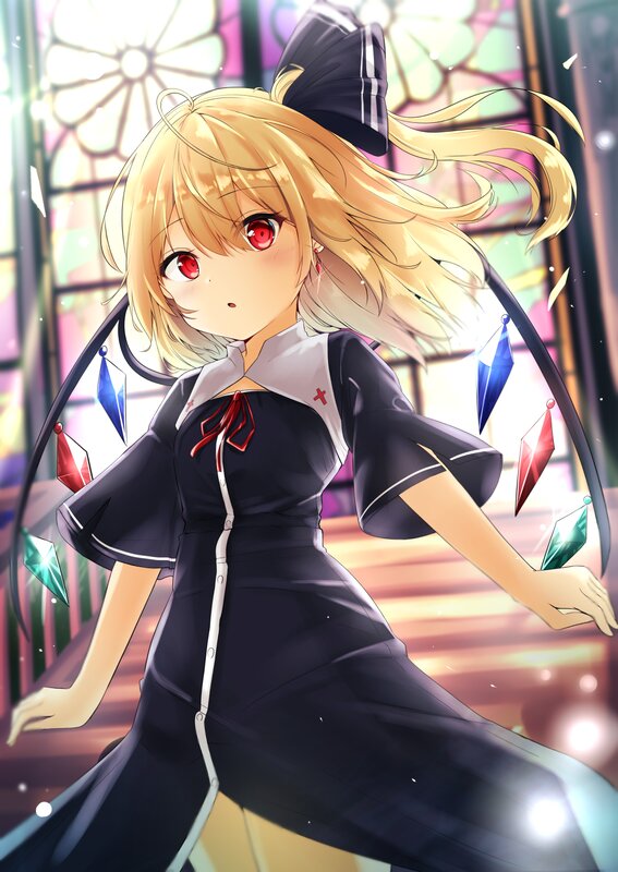 Blonde Anime Girl — Black, Dramatic, Stained Glass