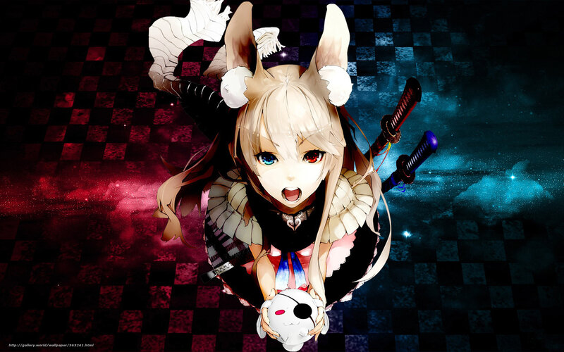 Blonde Anime Girl — Black, Dramatic, Swords