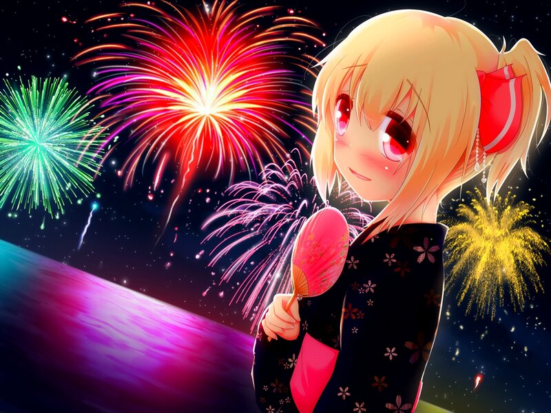 Blonde Anime Girl — Black, Festive