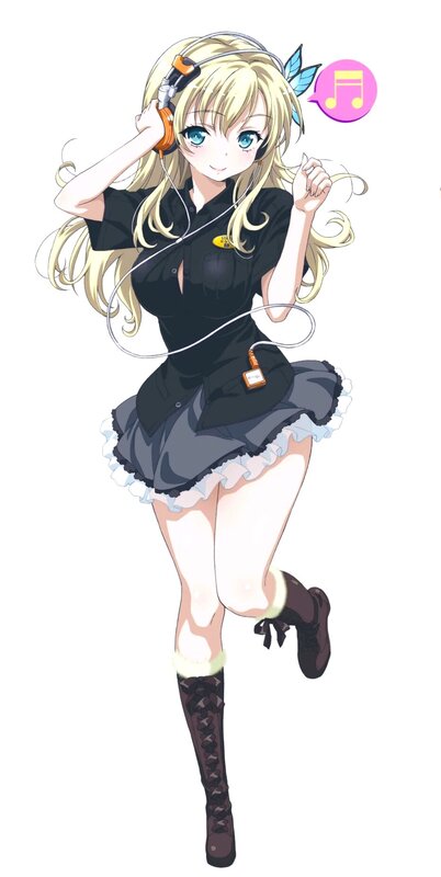 Blonde Anime Girl — Black, Happy, Headphones