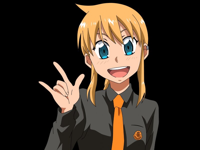 Blonde Anime Girl — Black, Happy