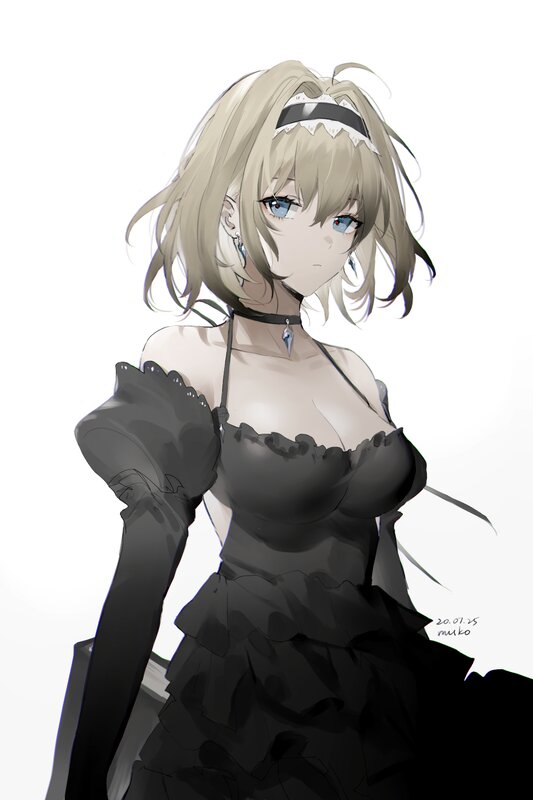 Blonde Anime Girl — Black, Neutral, Digital Art, Dress