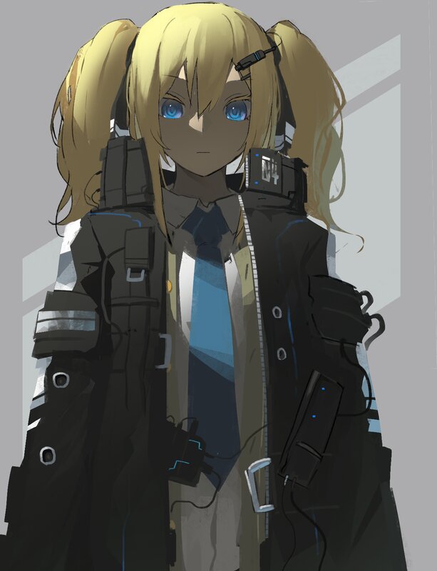 Blonde Anime Girl — Black, Neutral, Digital Art, Pigtails