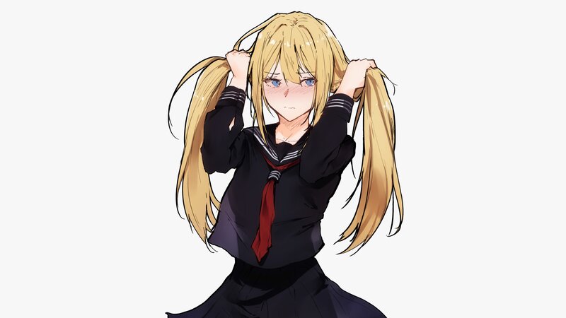 Blonde Anime Girl — Black, Neutral, School Uniform, Ponytails
