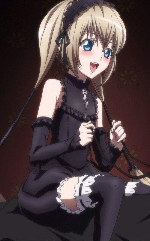 Blonde Anime Girl — Black, Playful, Black Dress