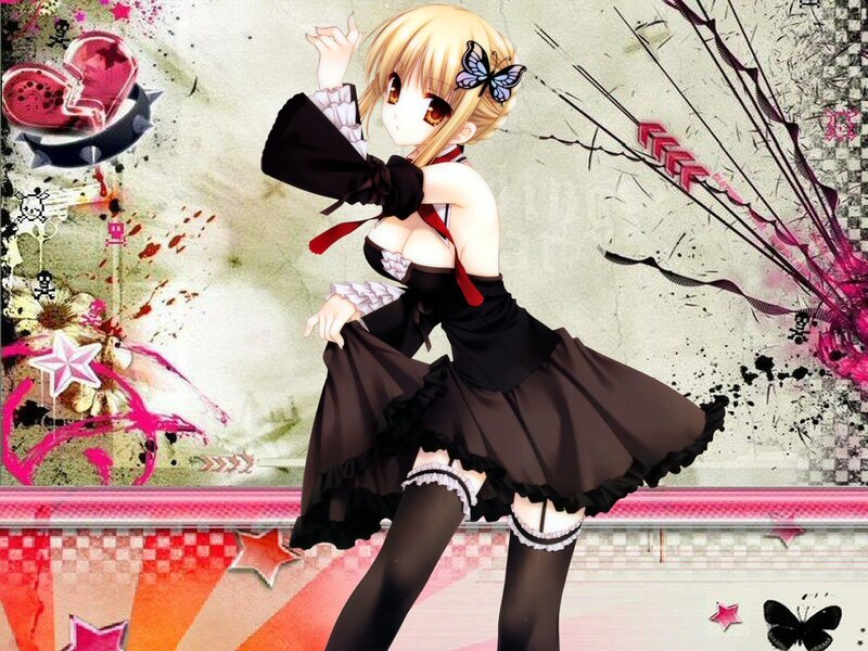 Blonde Anime Girl — Black, Playful, Butterfly