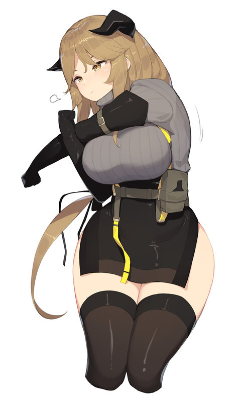 Blonde Anime Girl — Black, Playful, Cat Ears, Tail, Gloves