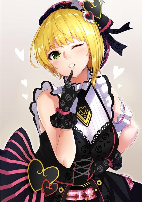 Blonde Anime Girl — Black, Playful, Green Eyes