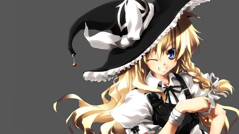 Blonde Anime Girl — Black, Playful, Hat