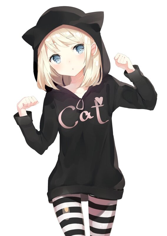 Blonde Anime Girl — Black, Playful, Hoodie