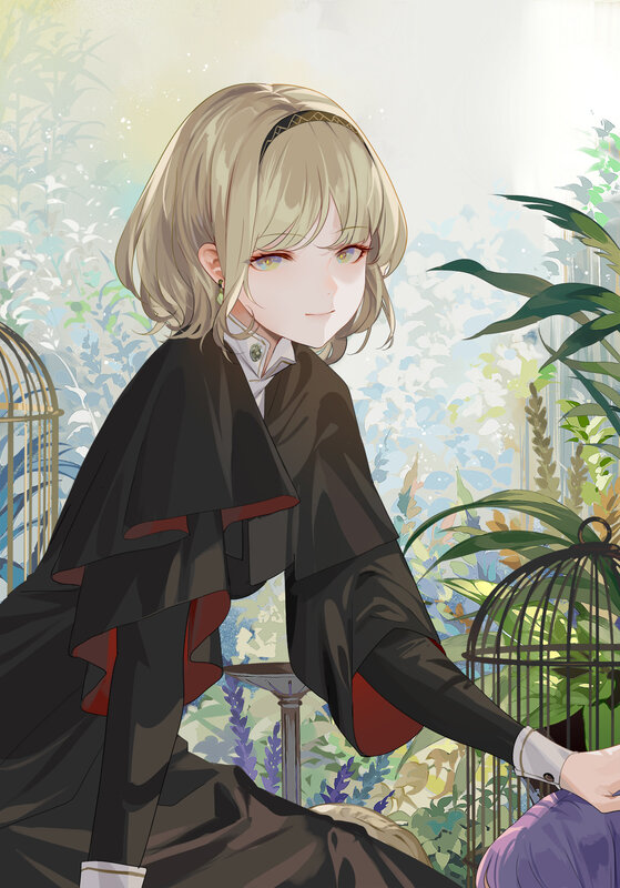 Blonde Anime Girl — Black, Serene, Afternoon, Digital Art