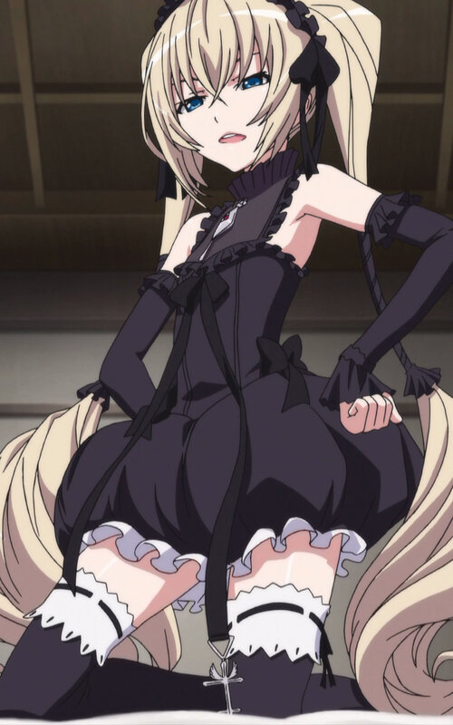Blonde Anime Girl — Black, Serious, Black Dress