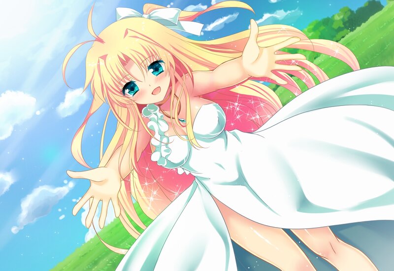 Blonde Anime Girl — Blue, Bright, Afternoon, Dress