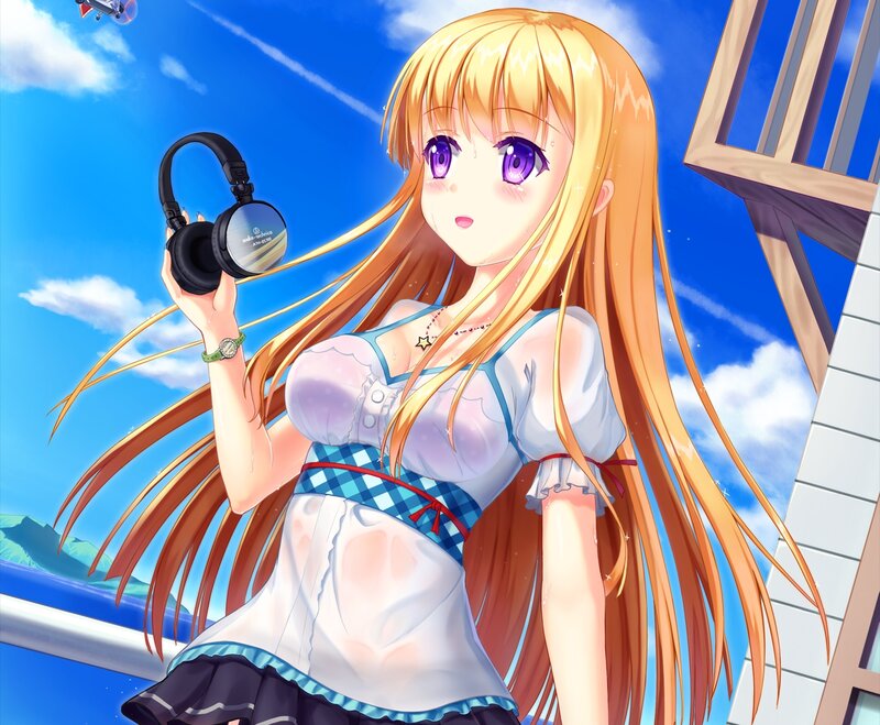 Blonde Anime Girl — Blue, Bright, Afternoon, Headphones