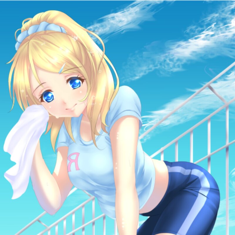 Blonde Anime Girl — Blue, Bright, Afternoon, Towel