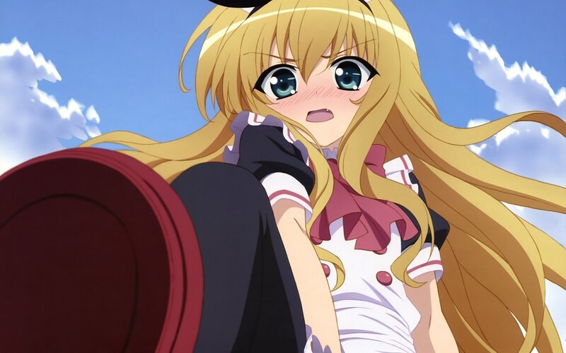 Blonde Anime Girl — Blue, Bright, Cheerful, Afternoon