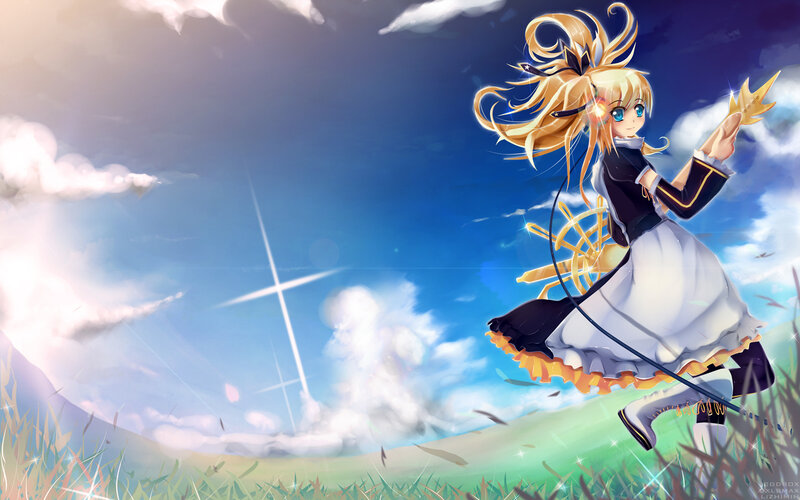 Blonde Anime Girl — Blue, Bright, Energetic
