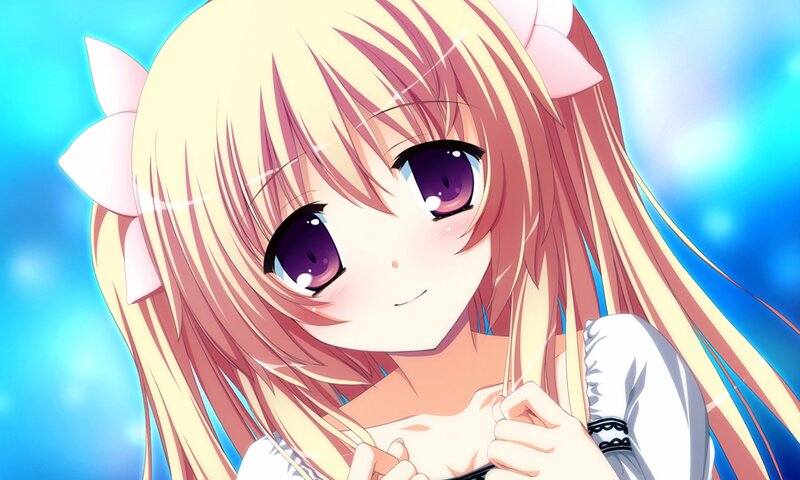 Blonde Anime Girl — Blue, Bright, Purple Eyes