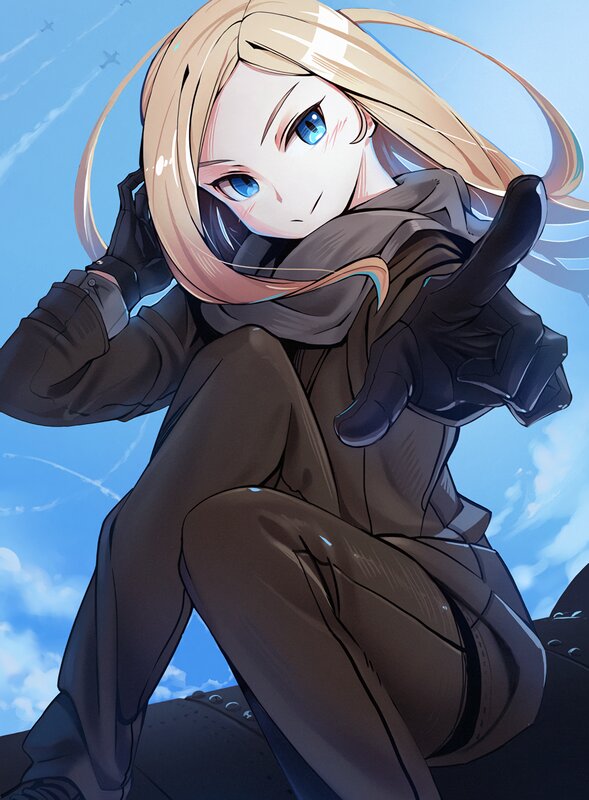 Blonde Anime Girl — Blue, Calm, Afternoon, Airplane