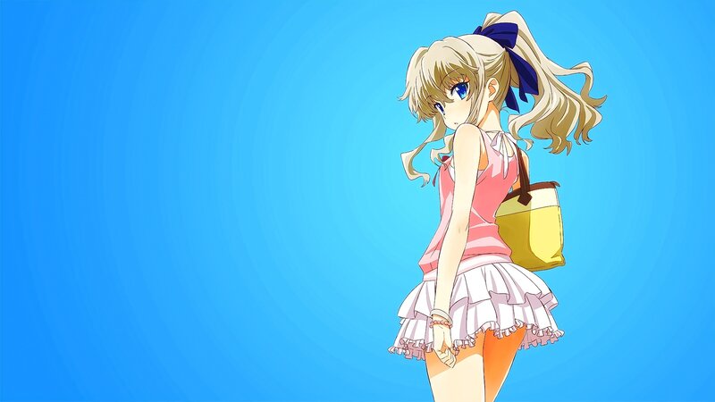 Blonde Anime Girl — Blue, Calm, Afternoon, Blue Bow