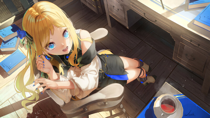 Blonde Anime Girl — Blue, Calm, Afternoon, Digital Art