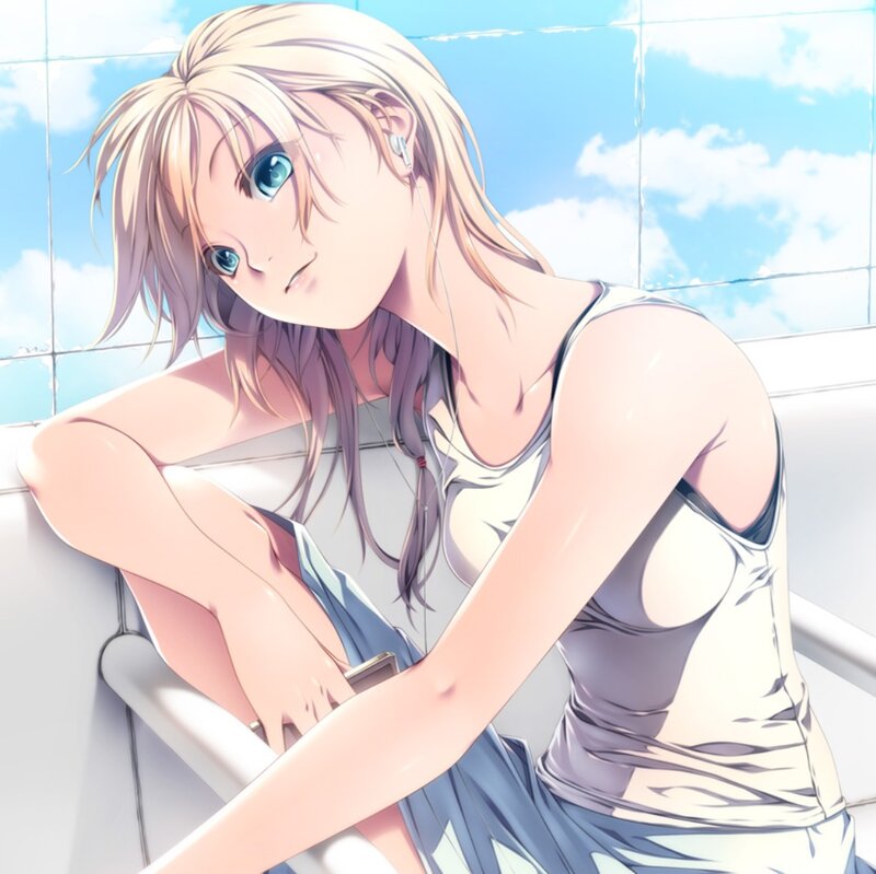 Blonde Anime Girl — Blue, Calm, Afternoon, Earbuds