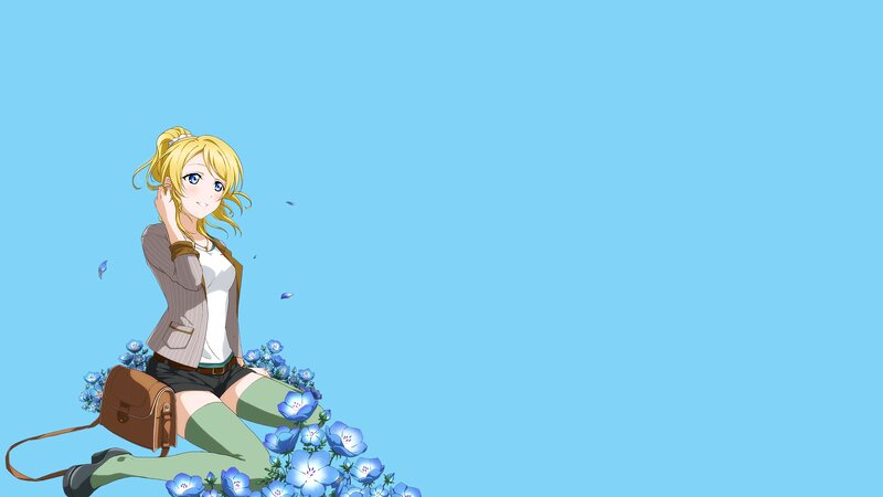 Blonde Anime Girl — Blue, Calm, Afternoon, Flowers