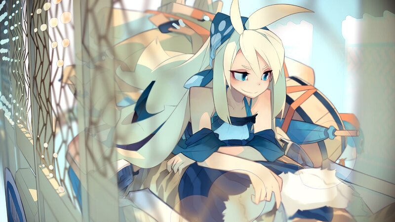 Blonde Anime Girl — Blue, Calm, Afternoon, Rabbit Ears