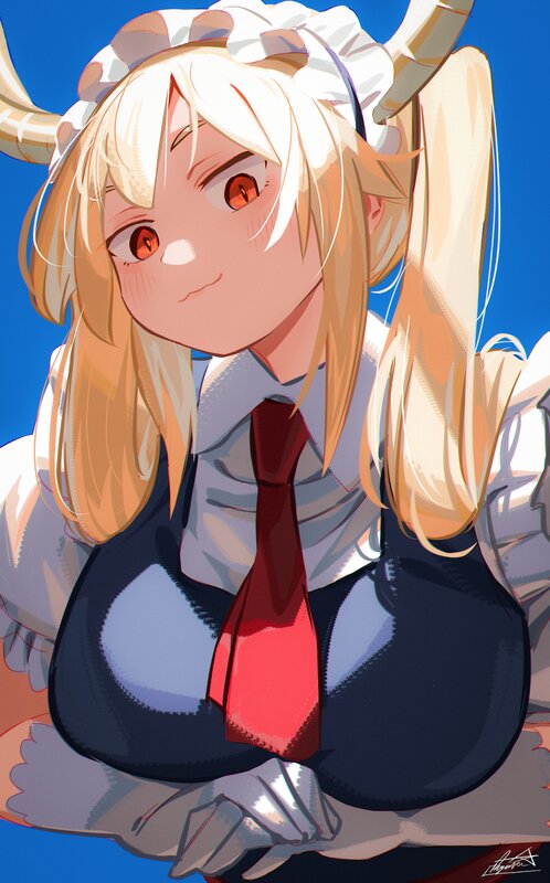 Blonde Anime Girl — Blue, Calm, Afternoon, Red Tie