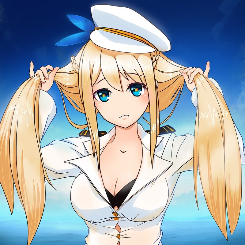 Blonde Anime Girl — Blue, Calm, Afternoon, Sailor Hat