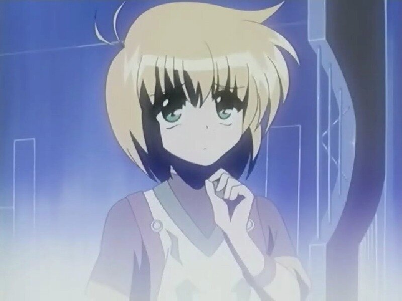 Blonde Anime Girl — Blue, Calm, Anime Character, Overalls