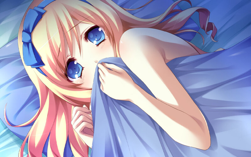 Blonde Anime Girl — Blue, Calm, Blue Bow