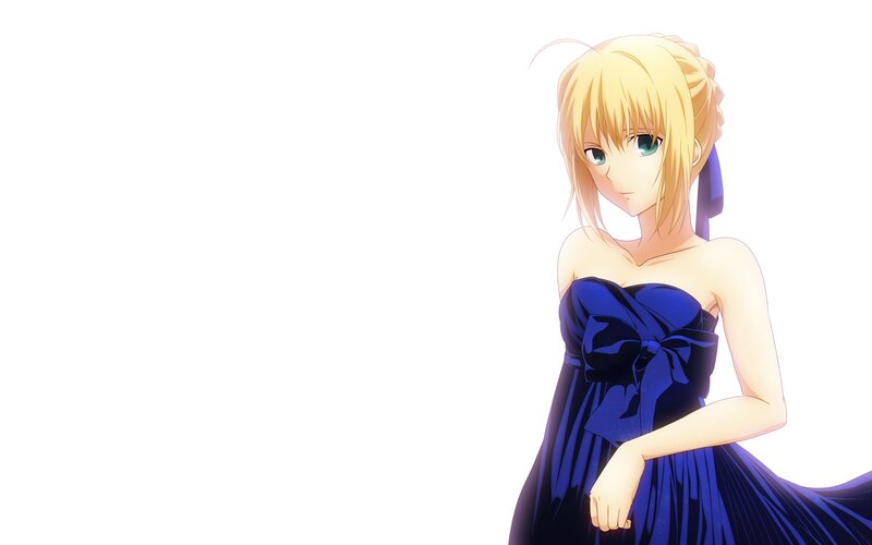 Blonde Anime Girl — Blue, Calm, Dress, Blue Bow