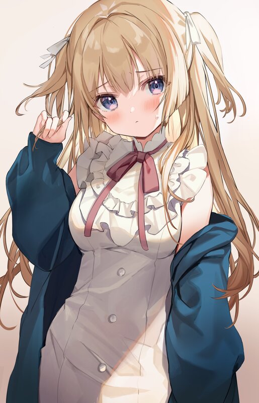 Blonde Anime Girl — Blue, Calm, Dress, Coat