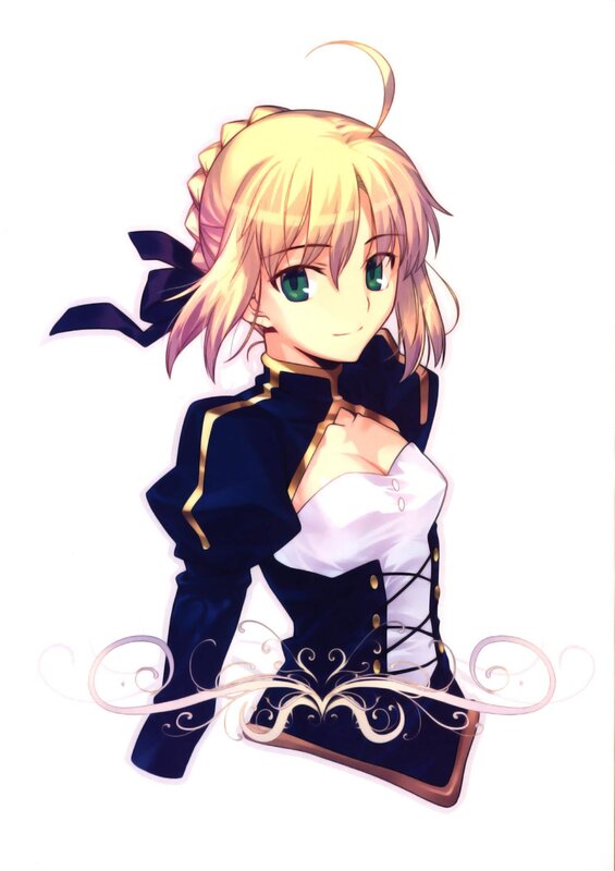 Blonde Anime Girl — Blue, Calm, Green Eyes, Black Bow
