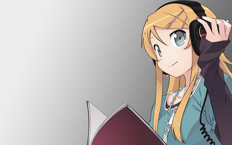 Blonde Anime Girl — Blue, Calm, Headphones, Book