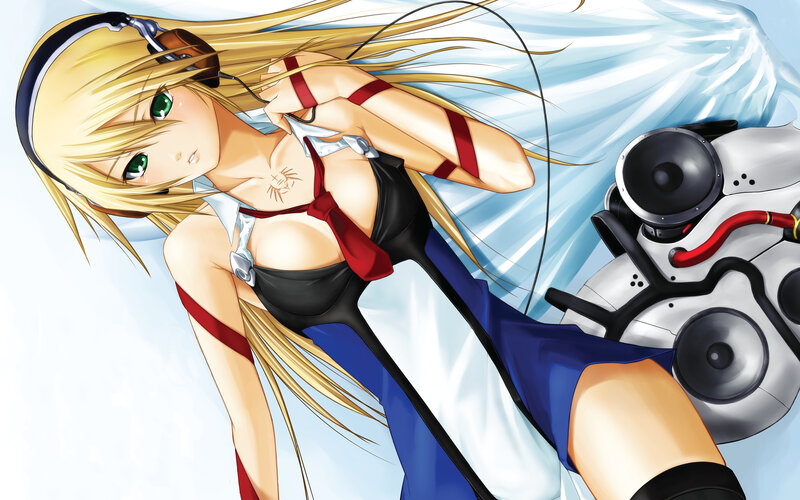 Blonde Anime Girl — Blue, Calm, Headphones, Robot