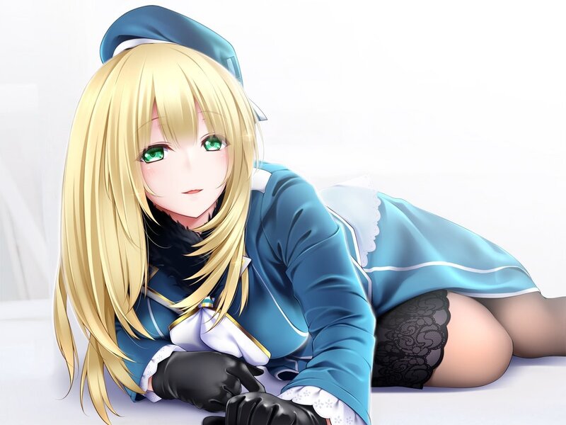 Blonde Anime Girl — Blue, Calm, Maid Outfit